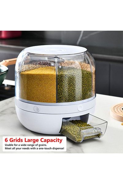 Egonex 360 °   Rotatable 6 Compartments Dry Food and Pulses Organizer - Airtight (4767)
