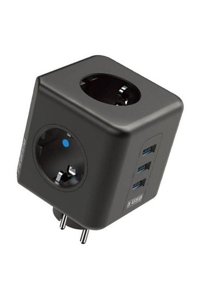 Amazex Store Cube Socket with Heat Resistant Thermal Current Protection and Child Protection 3 Socket Inputs 3 USB Inputs (4767)