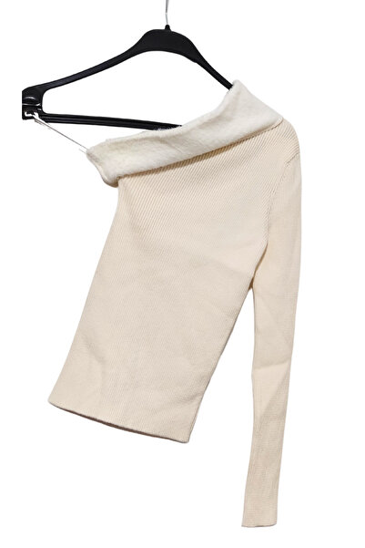 Tradinyom Pulover de iarnă de lână și kurk pentru femei - Pulover de lână cu un singur mânecă cu gât deschis - Design elegant și modern