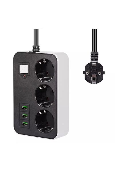 RubyBoutiques 3-Plus 1.8 m Surge Protected Socket with 3 USB (4767) - Blc1276-1510