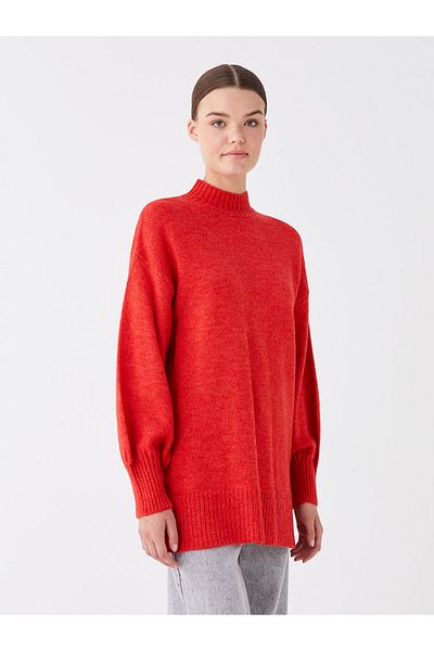 LC Waikiki Lw – Halber Rollkragenpullover, einfarbig, langärmelig, übergroße Damen-Strick-Tunika
