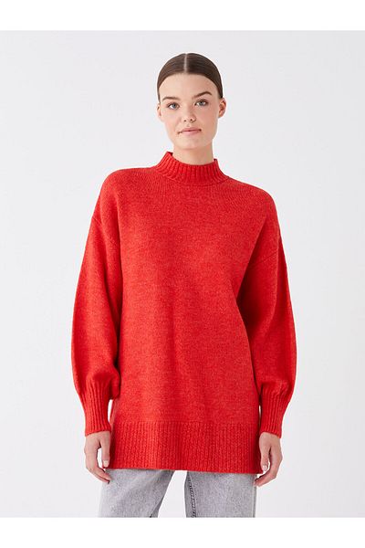 LC Waikiki Lw – Halber Rollkragenpullover, einfarbig, langärmelig, übergroße Damen-Strick-Tunika