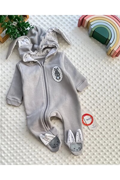 Murat Baby Puantiyeli Kapüşonlu Tavşan Baskılı 3 İp Tulum