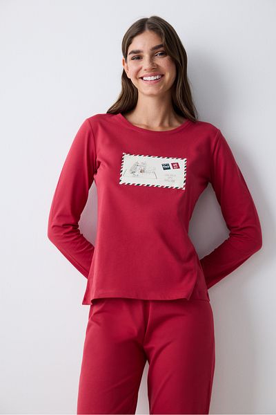Penti Postcard Red Red Pants Pajama Set