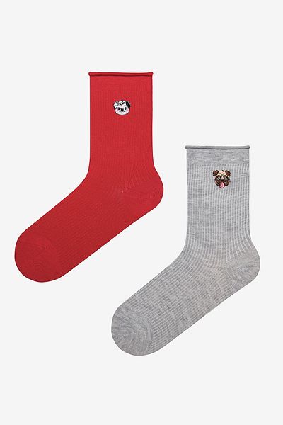 Penti Puppy 2-Piece Gray Red Toe Seamless Socks