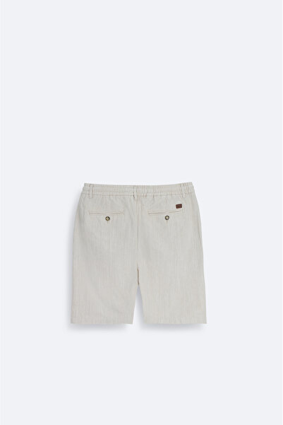 Avva Чоловічі бежеві шорти з еластичним поясом, з суміші льону, вільного крою B003731