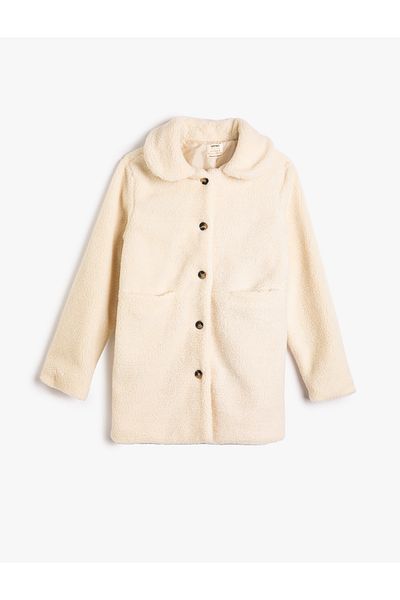 Koton Plüschmantel mit geknöpftem Babykragen und Taschendetail
