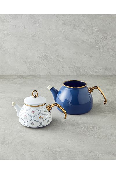 English Home Retro Ornate Enamel Teapot - 1.1 Liter and 2.3 Liter Blue