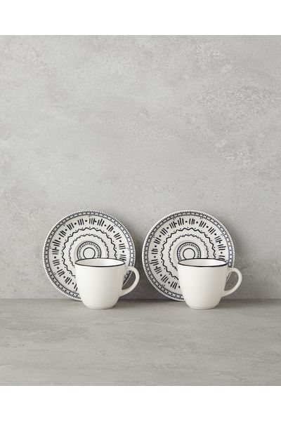 English Home Σετ φλιτζάνι καφέ Black Deco Bone Porcelain 90 ml για 2 άτομα - 4 τεμάχια