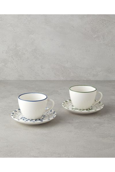 English Home Petally Bone Porcelain 4-Piece 2-Person Cup Set 220 ml Blue-Green