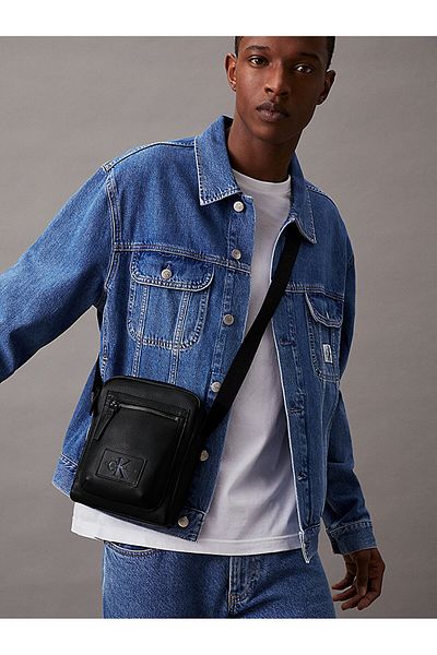Calvin Klein Men's Adjustable Shoulder Strap Brand Logo Zipper Front Pocket Black Shoulder Bag K50K 512036 -Beh