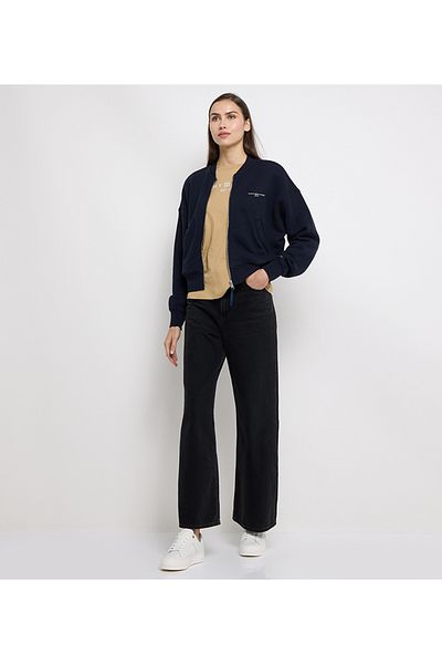 Tommy Hilfiger Women Regular Fit Long Sleeve Off-Shoulder Blue Sweatshirt Ww0Ww44167-Dw5