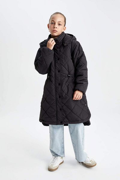 DeFacto Dfc - Water Repellent, Hooded Long Coat Parka for Girl