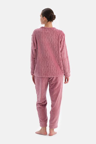 Dagi Σετ μακρυμάνικη πιτζάμες με λεπτομέρεια Dusty Rose Knit