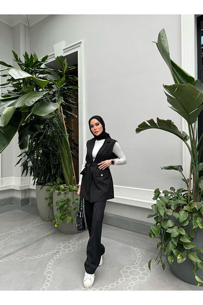 TANISA Arin Peas Striped Vest Suit Tns-4387