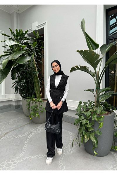 TANISA Arin Peas Striped Vest Suit Tns-4387