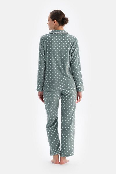 Dagi Hellgraues Polka Dot Fleece-Hemd-Hosen-Pyjama-Set