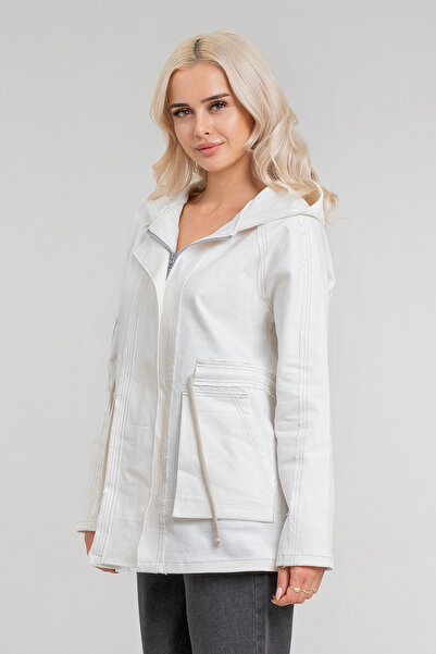 Bold & Young Women's Power Lycra Cotton Fabric Hooded Zippered Cord Filthy Stitched Coat