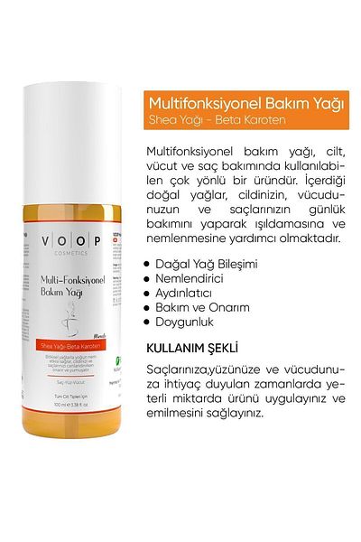 VOOP Multi Functional Care Oil 100 ml |   Hair - Face - Body - Shea Butter, Beta Carotene