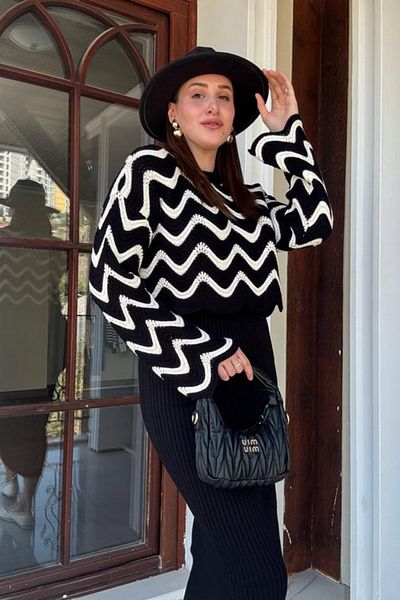 Tanos Patterned Blouse Dress Combination Knitwear Casual Double Set
