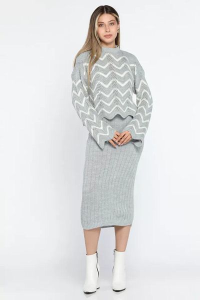 Tanos Patterned Blouse Dress Combination Knitwear Casual Double Set