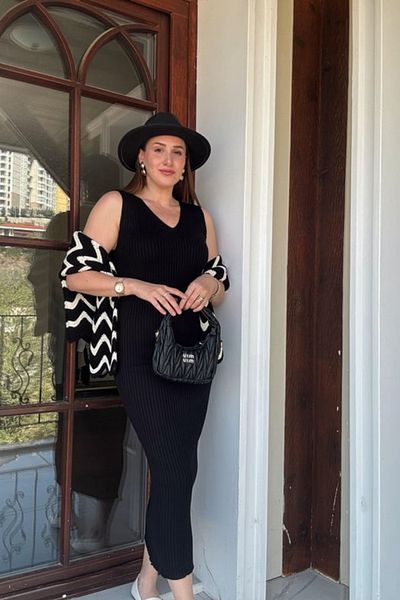 Tanos Patterned Blouse Dress Combination Knitwear Casual Double Set