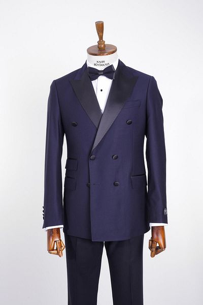 Kadir Büyükkaya Men's Tuxedo Double Breasted Suit - Shawl Collar and Double Slits - Kaw1553S