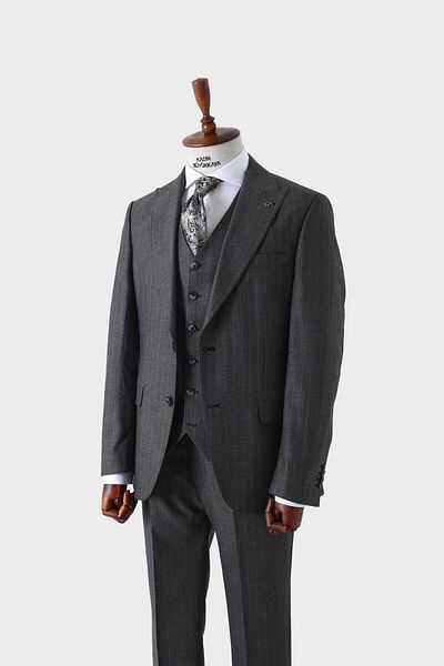 Kadir Büyükkaya Viscose Slim Fit Men's Suit - with Vest, Modern Fit - Kaw1026S