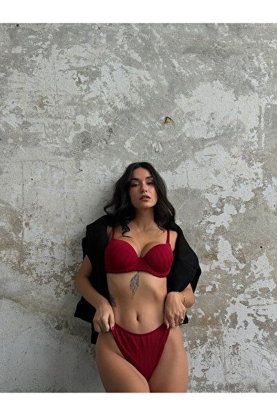 Cansoy Desenli Destekli Sütyen Takımı (Burgu Şekilli)