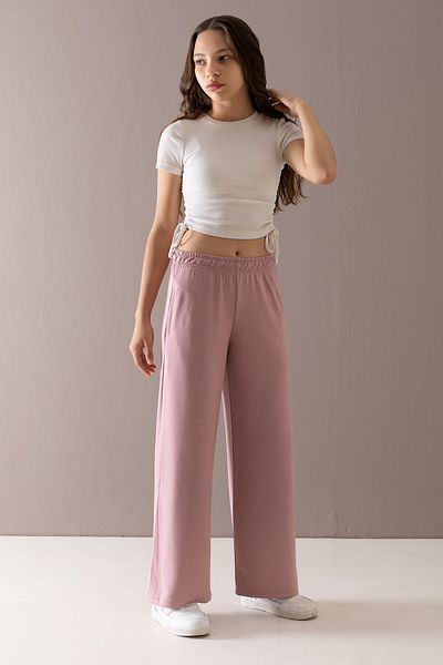 Cansın Mini Pink Wide Leg Cut Basic Girl's Pants 19786