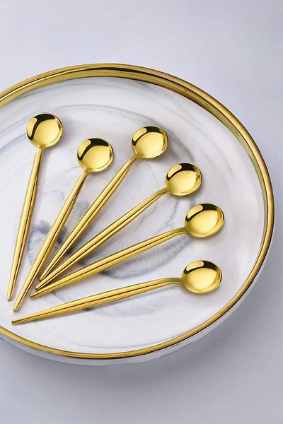 Kitchen Life Pack of 12 Lux Round Gold Teaspoons - Spoons