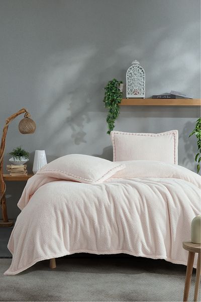 Clasy Welsoft Single Pompom Detailed Bedspread Set