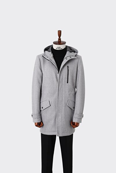 Kadir Büyükkaya Şık Ve Sade Kapüşonlu Erkek Kaban-kaw9158w