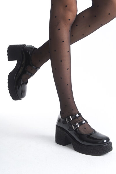 Entella Store Women's High Heeled Black Patent Leather Oxford Shoes