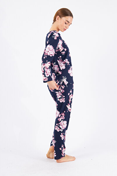 ESPİNA Set de pijamale de damă, cu gât pătrat, cu fantă și fundă