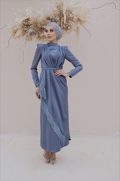 stillbiziz Φούντες Hijab Σατέν Βραδινό Φόρεμα PSL001