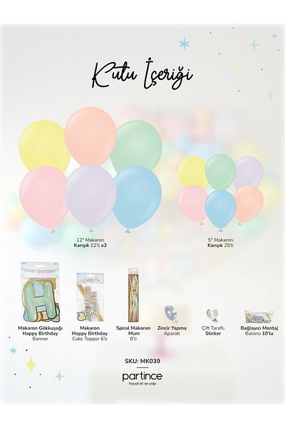 partince Παστέλ Rainbow Happy Birthday Κιτ αλυσίδας με μπαλόνι γενεθλίων