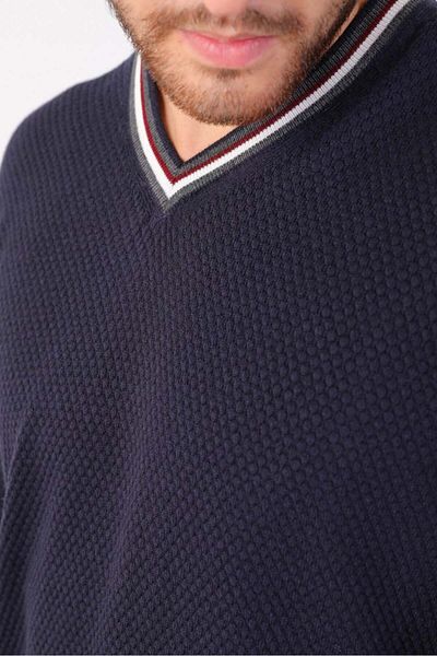 Ferraro Ανδρικό βαμβακερό πουλόβερ με λαιμόκοψη Navy Blue V