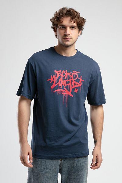 ECKO UNLTD Oculus Navy Blue Crew Neck Printed Oversize Men's Tshirt