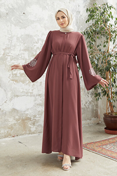 VAVİNOR عباية ليفا بأكمام مرصعة بالأحجار - وردة مجففة