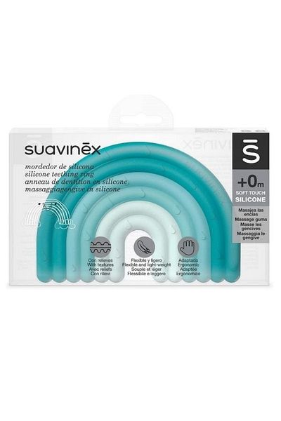 Suavinex Inel de denti?ie din silicon Curcubeu, albastru, Suavinex
