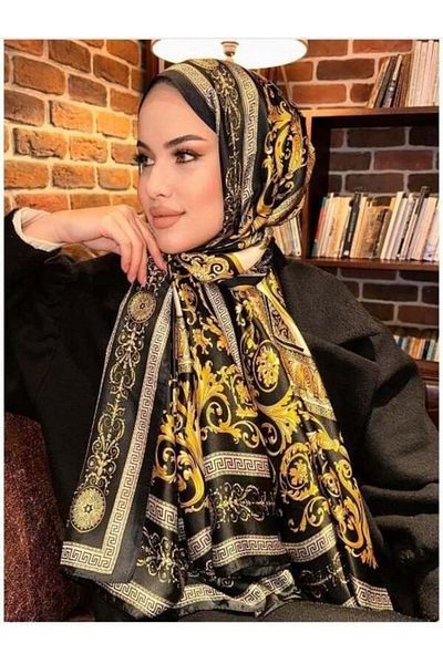 MODA Μαύρο και χρυσό εισαγόμενο μεταξωτό σάλι Voile