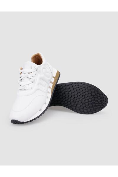 Cabani 100% Genuine Leather White Lace-Up Women's Sports Shoes