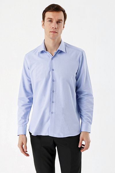 Morven Cămașă cu mânecă lungă pentru bărbați, albastră, slim fit