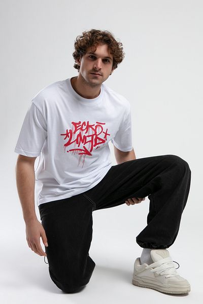 ECKO UNLTD Oculus White Crew Neck Printed Oversize Men's Tshirt