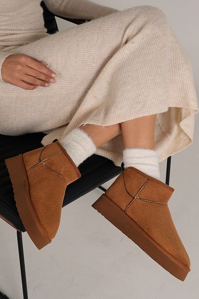 Bestyle Γυναικείες μπότες Selena Camel με εσωτερική γούνα
