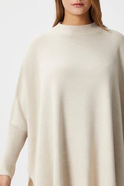 Ritnice Women's Zenta Oversize Side Slit Beige Knitwear Sweater