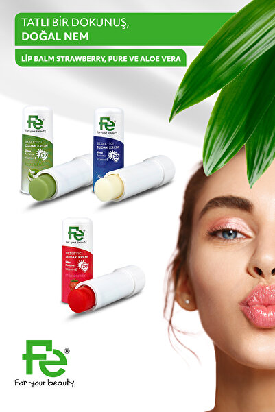 Fe LİP BALM ÇİLEK ,PURE VE ALOE VERA 3Lü 5g