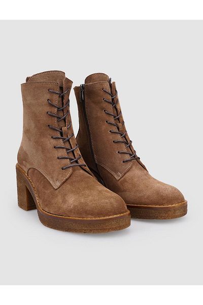 Cabani 100% Genuine Leather Tan Suede Lace up Zippered Women's Boots