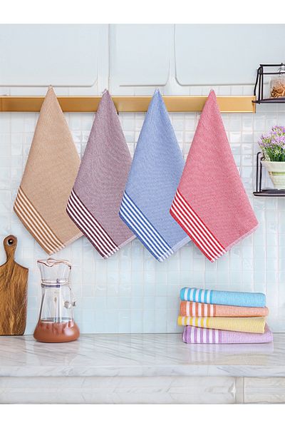 Tuable مجموعة Zena Striped مكونة من 8 قطع - مقاومة للبقع، قماش تجفيف المطبخ، منشفة مطبخ متعددة الأغراض مقاس 47 × 70 سم